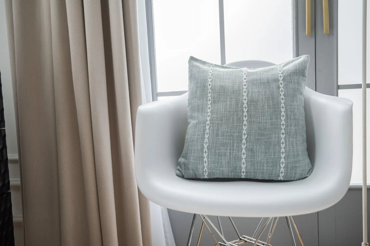 Simple Plaid Cushion Cover Brown Grey Embroidery Stripe Cotton Linen Pillow Cover