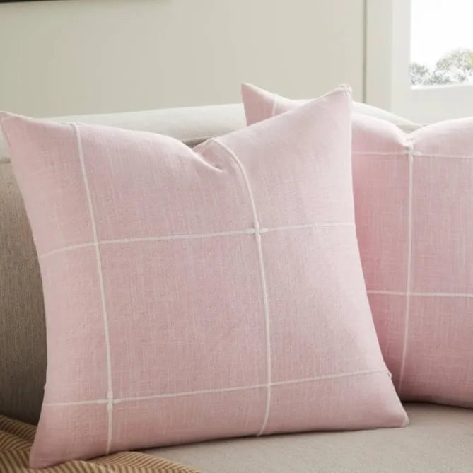 Simple Plaid Cushion Cover Brown Grey Embroidery Stripe Cotton Linen Pillow Cover