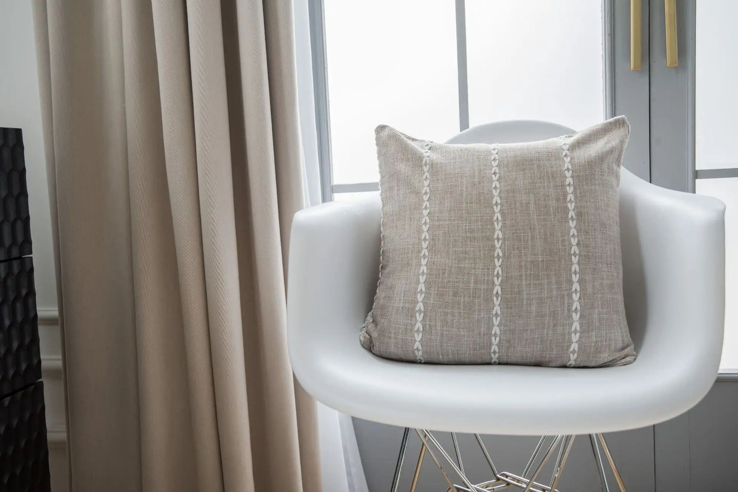 Simple Plaid Cushion Cover Brown Grey Embroidery Stripe Cotton Linen Pillow Cover