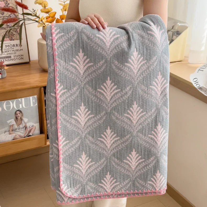 Cotton three-layer yarn towel quilt pure cotton office lunch break blanket sofa cover blanket shawl blanket Xia Liang quilt