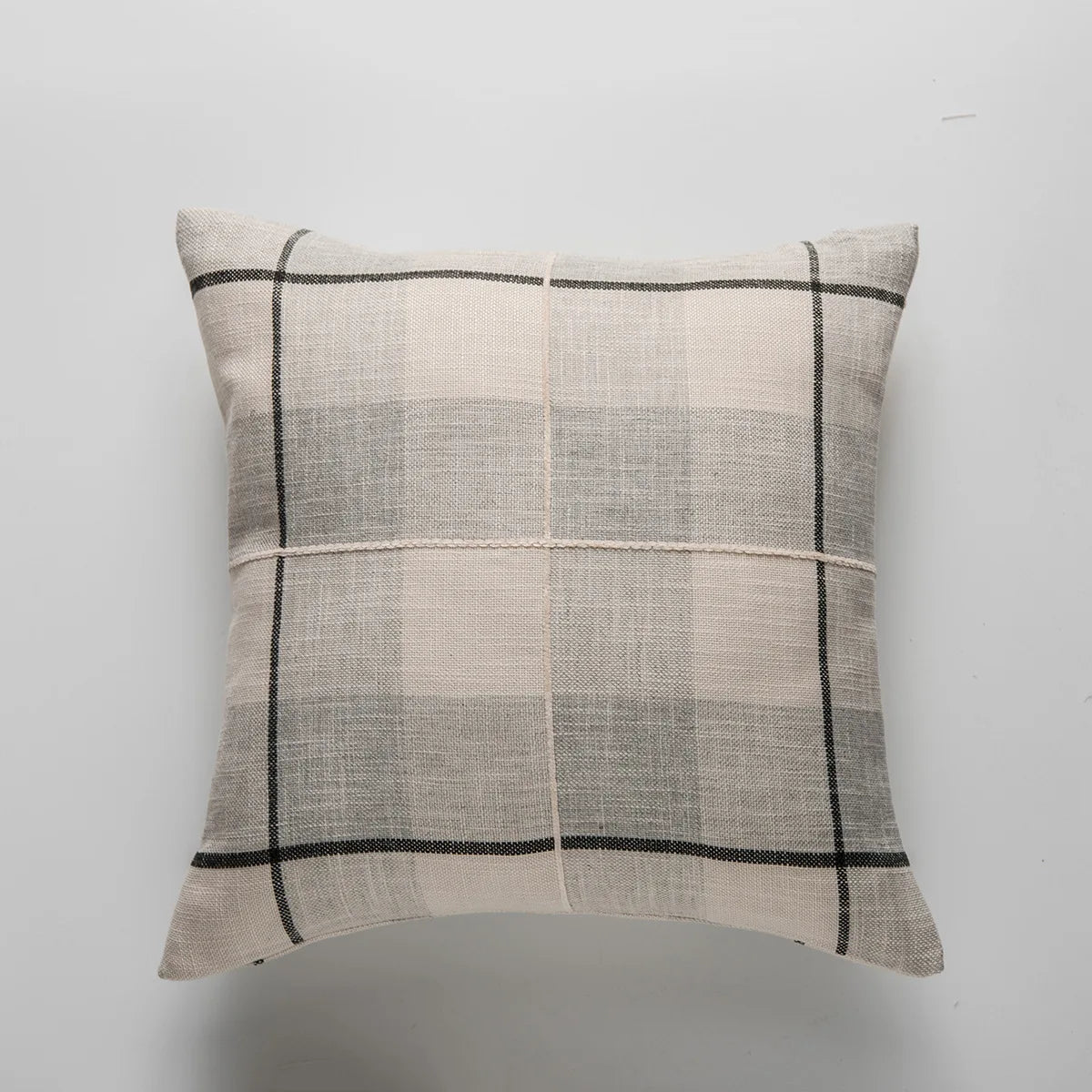 Simple Plaid Cushion Cover Brown Grey Embroidery Stripe Cotton Linen Pillow Cover
