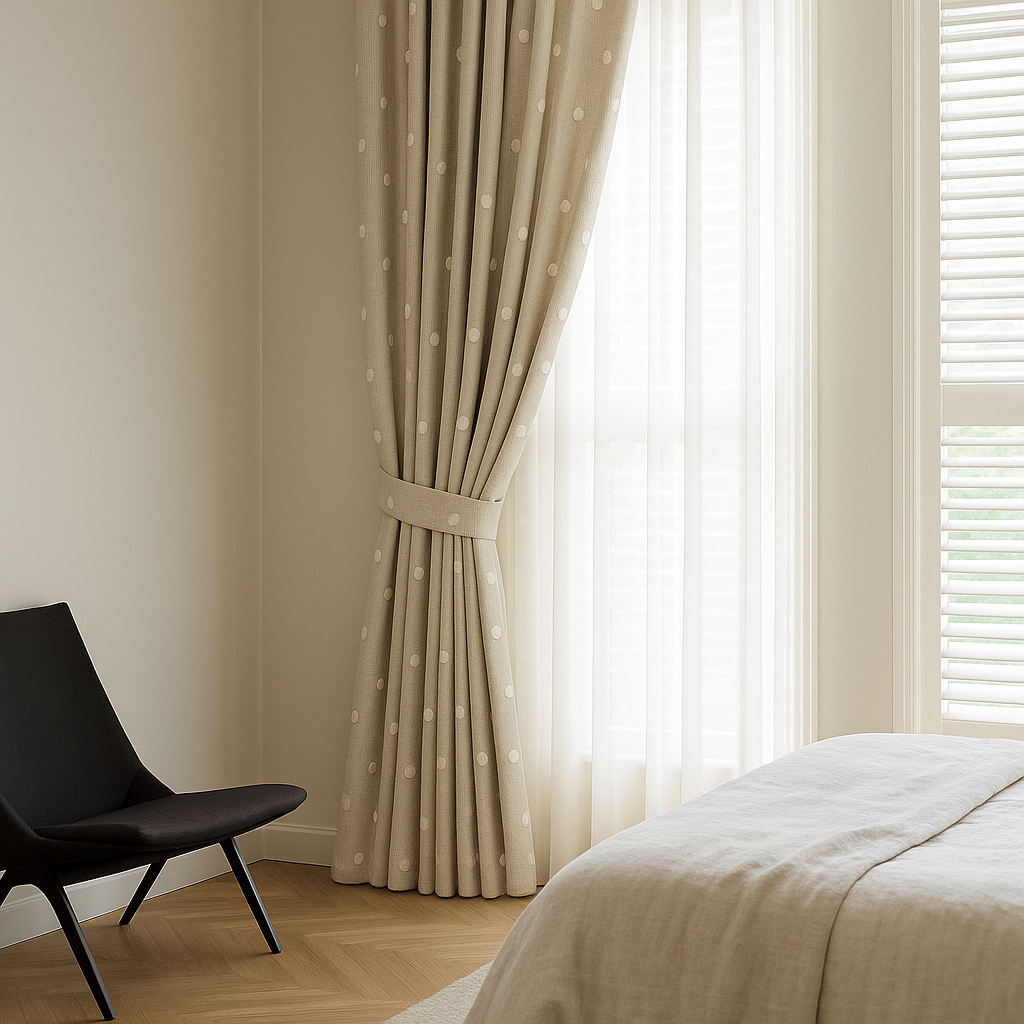 Pure Linen Spiral Polka Dot Curtains – Made to Measure, Blackout or Cotton Lined