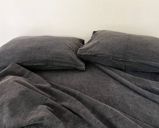 CharcoalBlack - Stone Washed | Antiqued | Ultra Soft | 100% Pure Linen | Linen Cotton Mix | 3 Piece Duvet Set | 4 Piece Sheet Set | Handmade-0