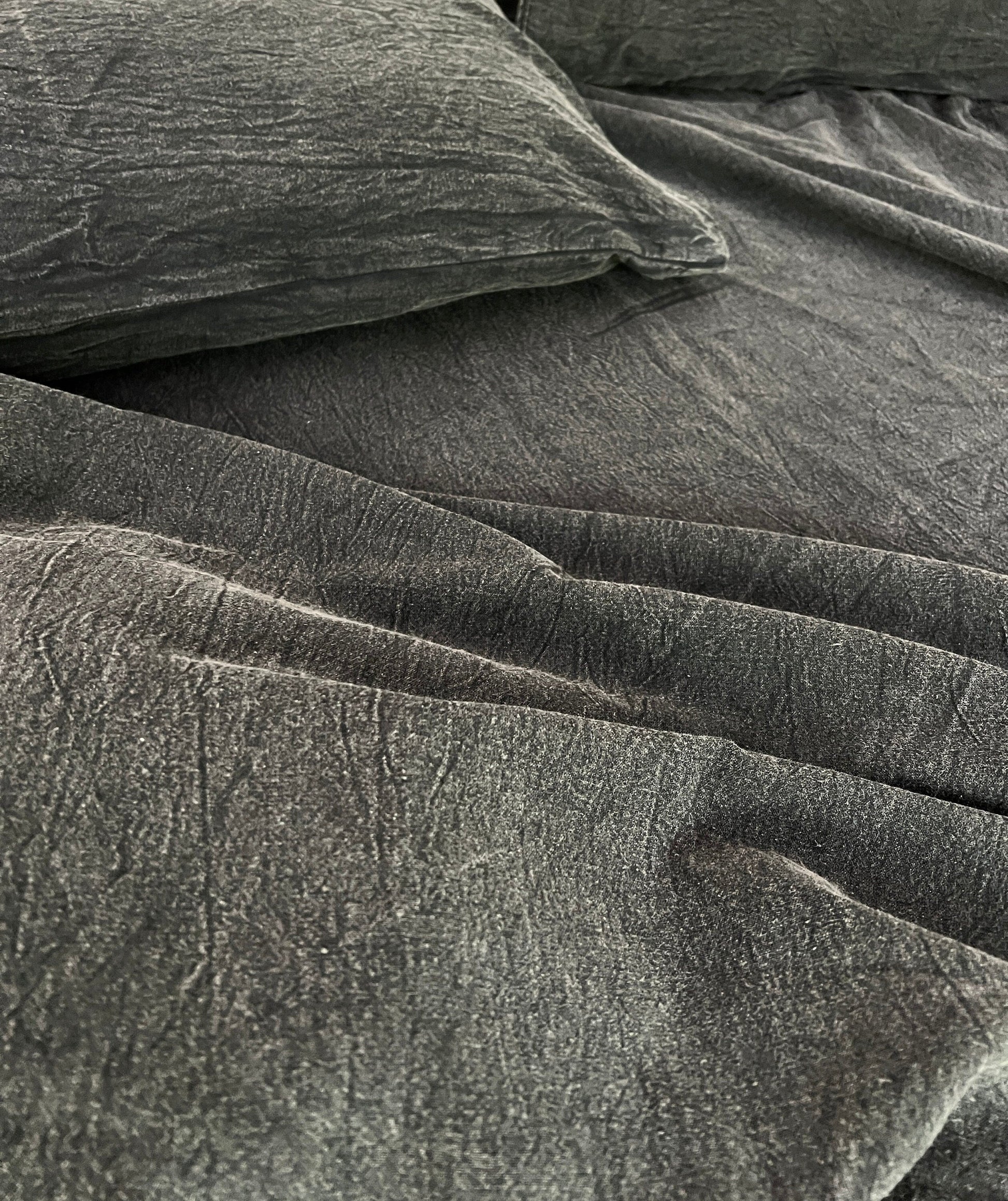 CharcoalBlack - Stone Washed | Antiqued | Ultra Soft | 100% Pure Linen | Linen Cotton Mix | 3 Piece Duvet Set | 4 Piece Sheet Set | Handmade-2